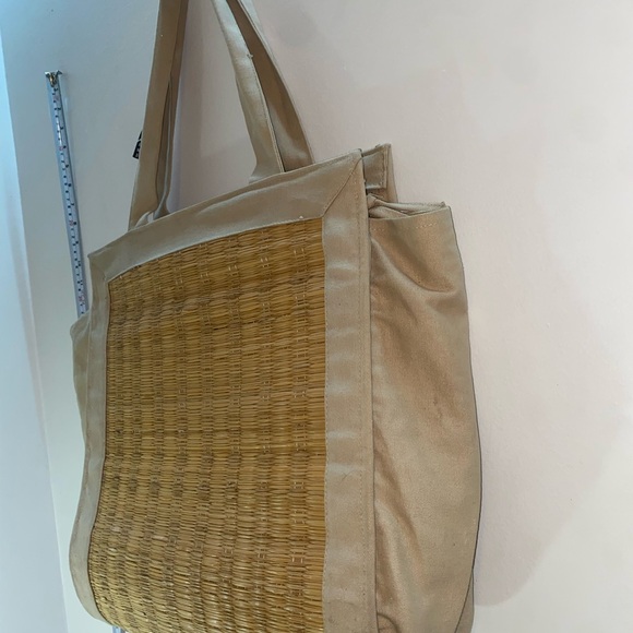Sun N’ Sand Large Tan Woven Straw / Tissu Tote Bag / Beach bag sunnsand - Picture 14 of 16